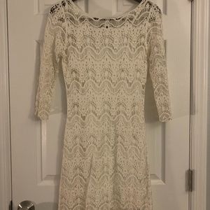 White Scalloped Lace Sheath Dress